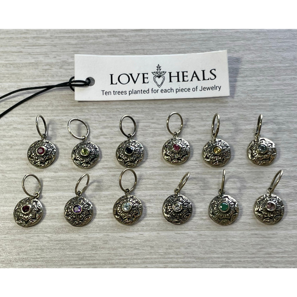 Love Heals White Topaz APRIL Birthstone Round White Bronze Charm LH8525